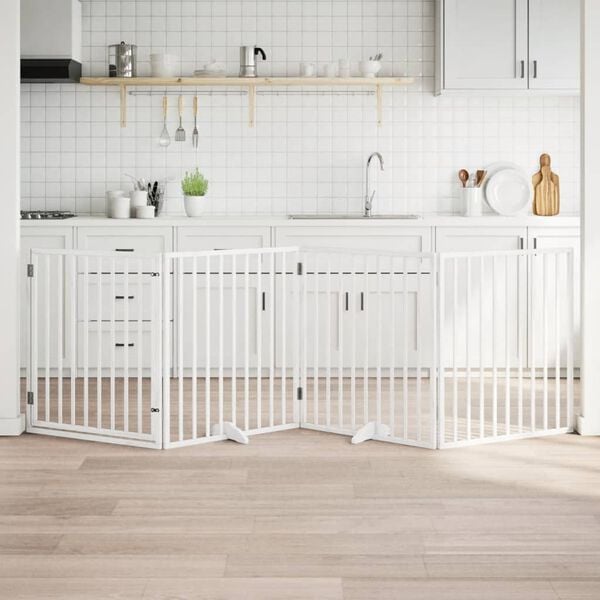 vidaXL Dog Gate Set of 4 White Poplar Wood Foldable Dog Gate