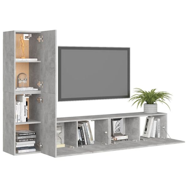 vidaXL 4 Piece TV Stand Set Concrete Gray Engineered Wood