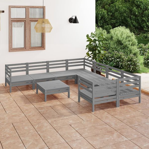vidaXL Garden Lounge Set Grey Solid pinewood 9 Piece Modular