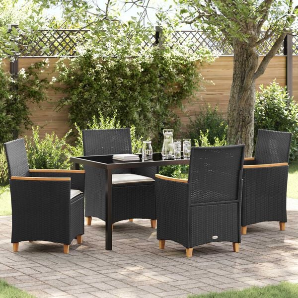 vidaXL Garden Dining Set 5 pcs Black poly rattan