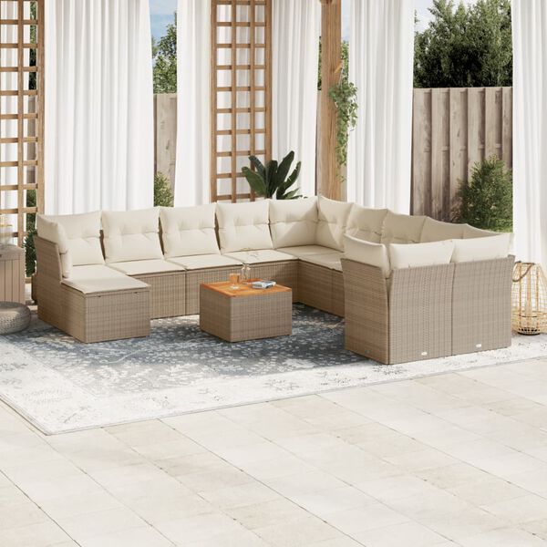 vidaXL Garden Sofa Set Beige, Brown, Cream Poly Rattan Large Modular
