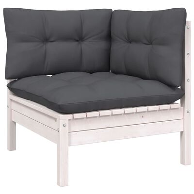 vidaXL 2-Seater Patio Sofa with Cushions White Solid Pinewood