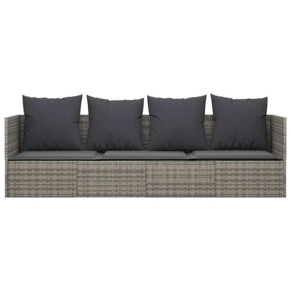 vidaXL Outdoor Lounge Bed Grey Poly rattan, powder-coated steel, fabric