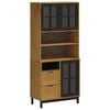 vidaXL Highboard Brown, Black Solid pine wood, Tempered glass, Plastic