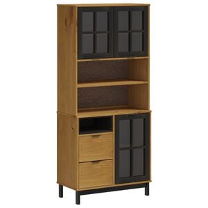 vidaXL Highboard Brown, Black Solid pine wood, Tempered glass, Plastic