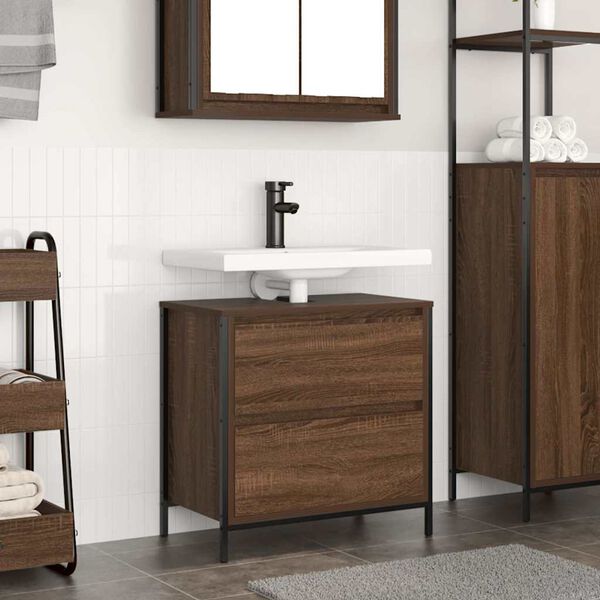 vidaXL Bathroom Sink Cabinet Brown Oak Engineered wood, Steel Medium