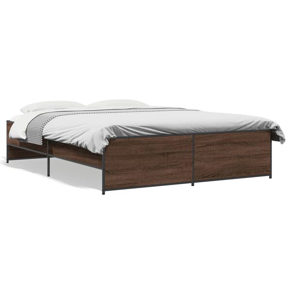 vidaXL Bed Frame Brown Oak Engineered Wood, Metal Double Durable
