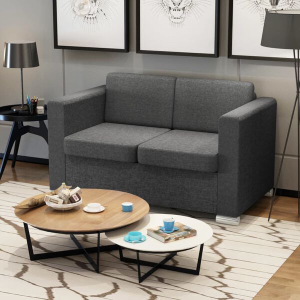 vidaXL Sofa Dark grey Polyester fabric and wood frame