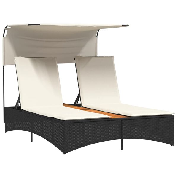 vidaXL Patio Double Sun Lounger Black PE rattan Double