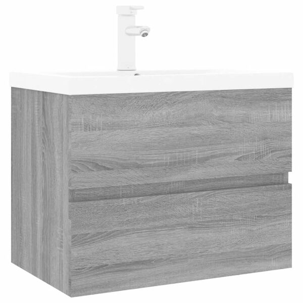 vidaXL Sink Cabinet With Basin Grey Sonoma, White Engineered wood, Ceramic