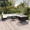 vidaXL Garden Lounge Set Black PE Rattan, Cream White Cushions