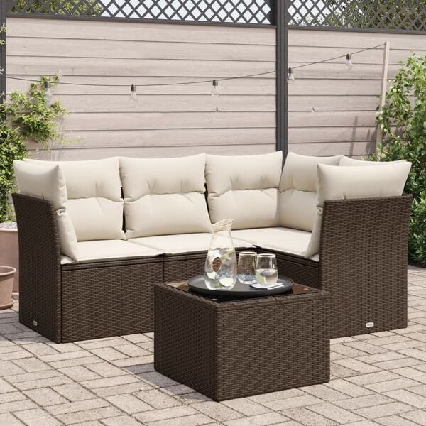 vidaXL Garden Sofa Set Brown and cream white