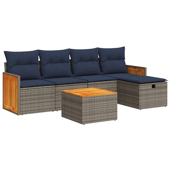 vidaXL 6 Piece Patio Sofa Set with Cushions Gray Poly Rattan