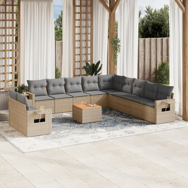 vidaXL Garden Sofa Set Beige PE Rattan Large Adjustable Feet