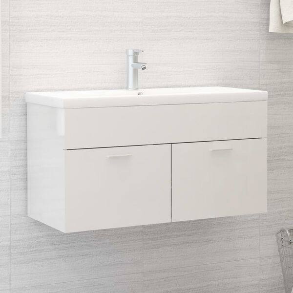vidaXL Sink Cabinet With Basin High gloss white Engineered Wood