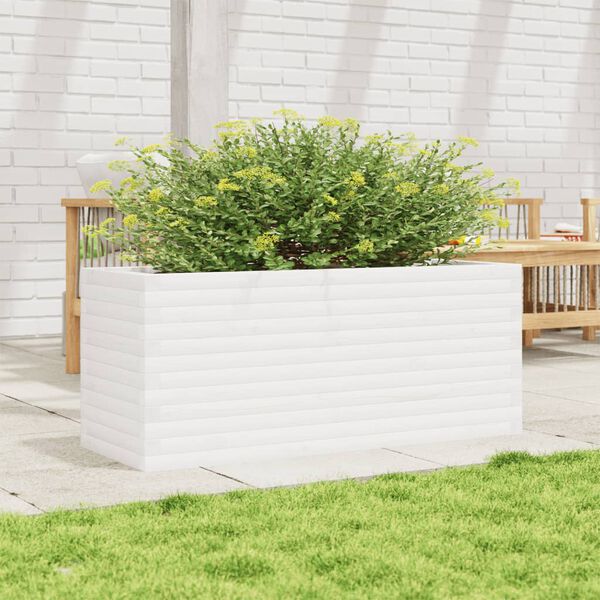 vidaXL Garden Planter White Solid Pine Wood Medium Garden Planter