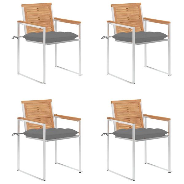 vidaXL Patio Chairs 4 pcs with Cushions Solid Teak Wood