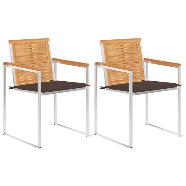 vidaXL Patio Chairs with Cushions 2 pcs Solid Teak Wood and Steel