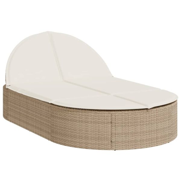 vidaXL Double Sun Lounger with Cushions Beige Poly Rattan