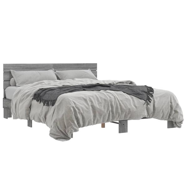 vidaXL Bed Frame Gray Sonoma Engineered Wood 63x79 in Modern Bed Frame