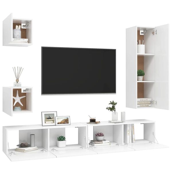 vidaXL TV Cabinet Set Set of 5 White Engineered wood Medium