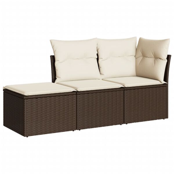 vidaXL Garden Sofa Set Brown PE rattan 3 Piece Modular Garden Sofa Set