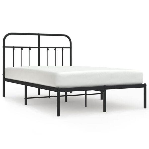 vidaXL Bed Frame Black Powder-Coated Steel 47.2x74.8 in Small Double