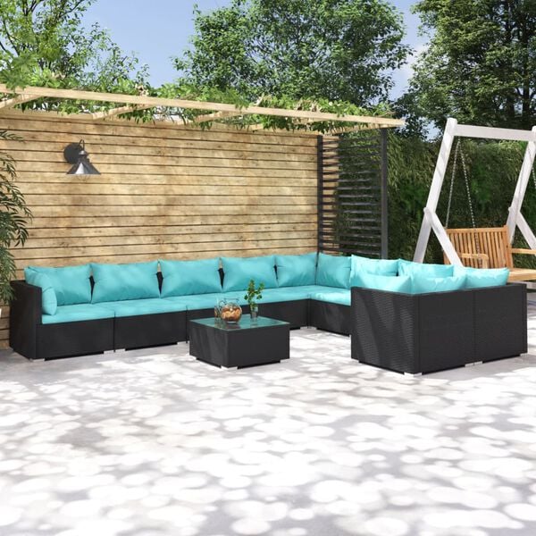 vidaXL Garden Lounge Set Black, Water Blue