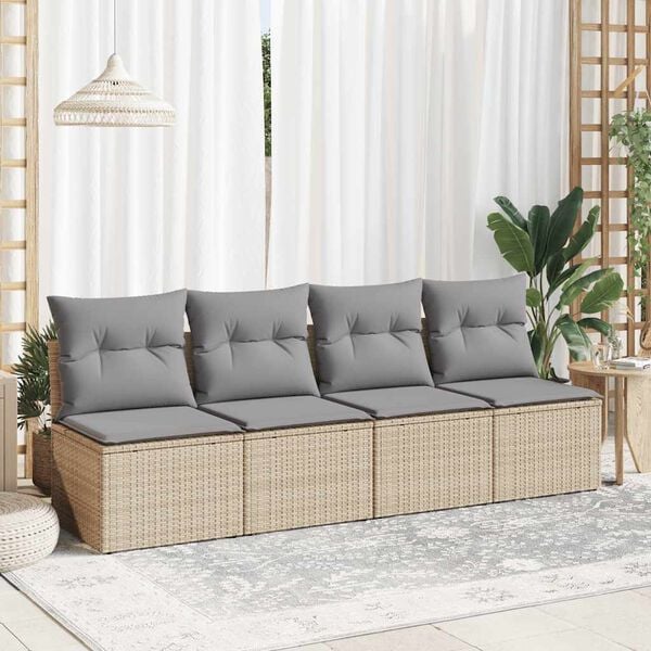 vidaXL Garden Sofa Set Beige PE rattan, powder-coated steel, polyester
