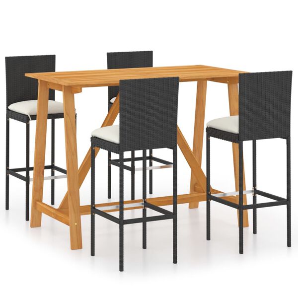 vidaXL Garden Bar Set Black Solid Acacia wood Medium Durable
