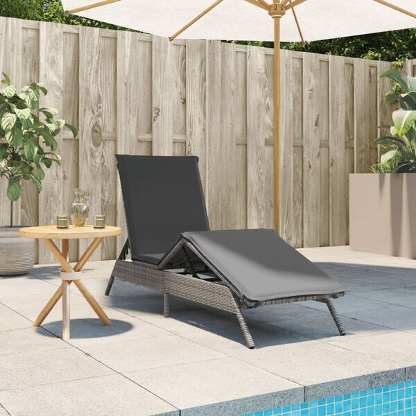 vidaXL Sun Lounger Grey PE rattan, powder-coated steel Large