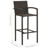 vidaXL Bar Stool Set of 2 Brown PE rattan, powder-coated steel Large