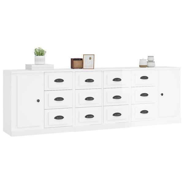 vidaXL Sideboard Set of 3 High gloss white Engineered wood Medium