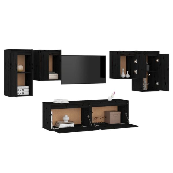 vidaXL TV Cabinet Set of 2 Black Solid pine wood Multiple sizes
