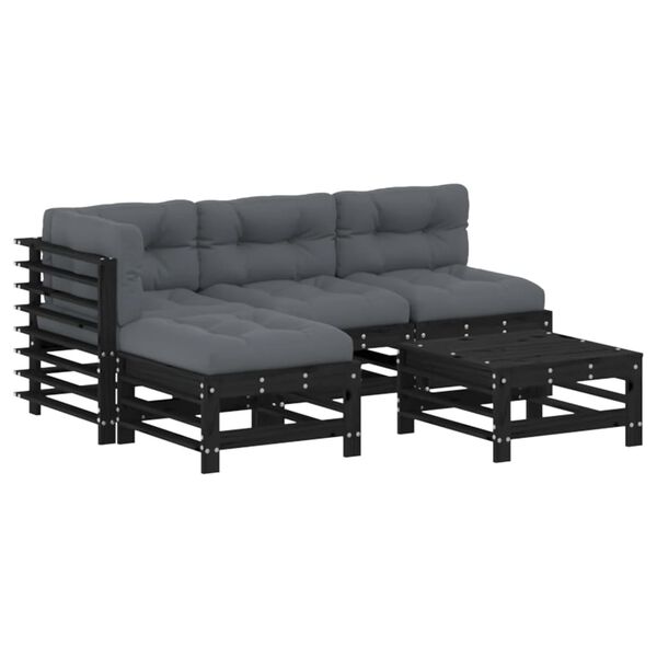 vidaXL Garden Lounge Set Black Solid pine wood with plywood accents Large