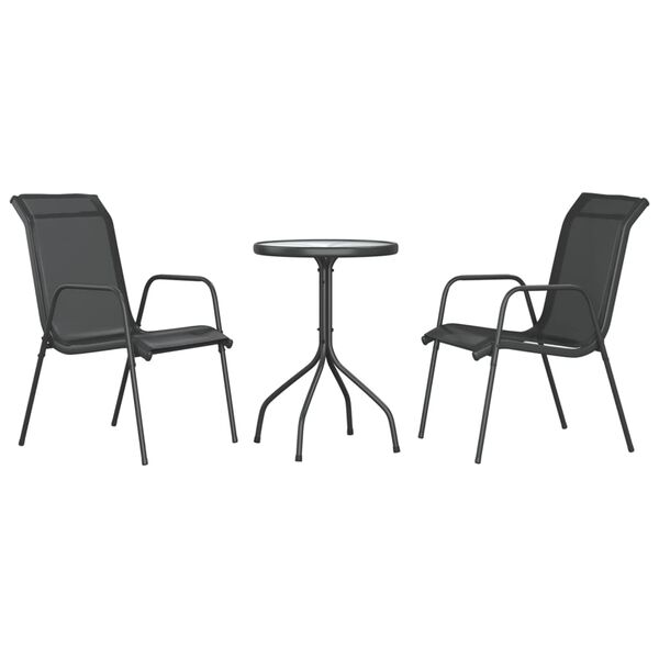 vidaXL Garden Dining Set Black, Anthracite Steel, Textilene, Glass