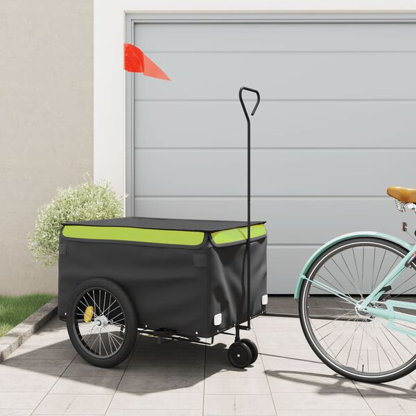 vidaXL Bike Trailer Black and Green 99.2 lb Iron