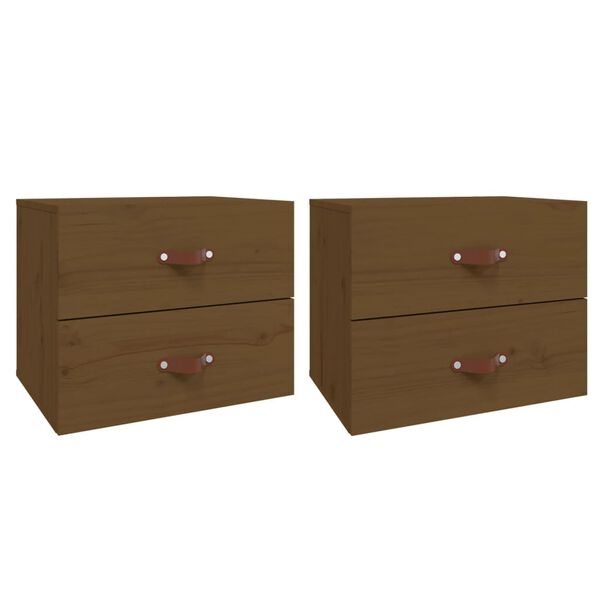 vidaXL Wall-mounted Bedside Cabinet Set of 2 Honey Brown Solid pine wood