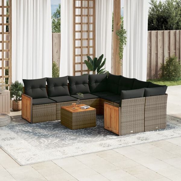 vidaXL Garden Sofa Set Grey PE Rattan Large Removable Covers