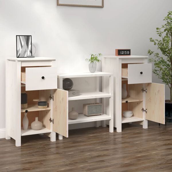 vidaXL Sideboard Set of 2 White Solid Pine Wood Medium