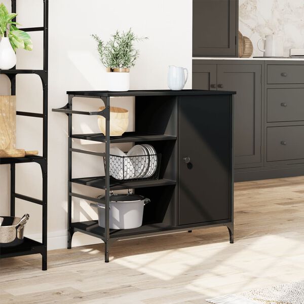 vidaXL Kitchen Trolley Black 34.4"x15.2"x33.3" Engineered Wood