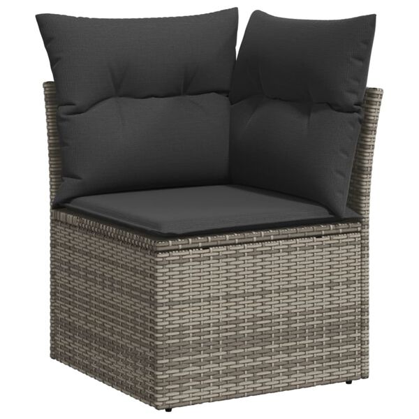 vidaXL Garden Sofa Set Grey PE rattan, powder-coated steel, polyester fabric