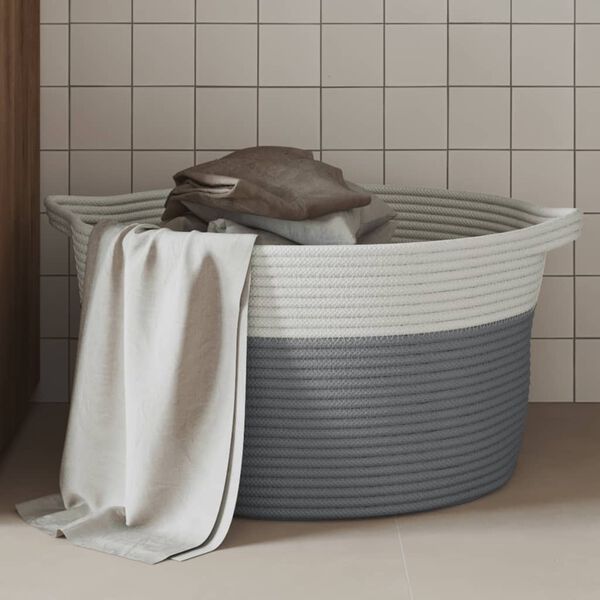 vidaXL Storage Basket Grey and White 100% Cotton 15.7 x 9.8 in Foldable