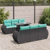 vidaXL 7 Piece Patio Sofa Set with Cushions Black Poly Rattan Acacia