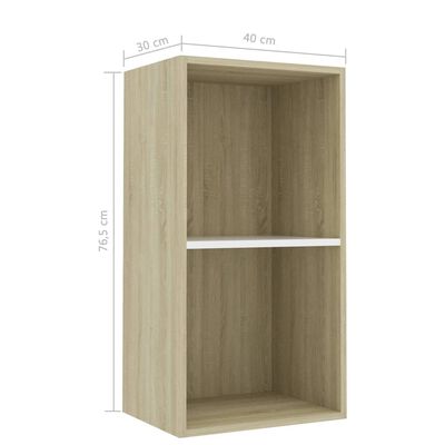 vidaXL 2-Tier Book Cabinet White and Sonoma Oak 15.7"x11.8"x30.1" Engineered Wood