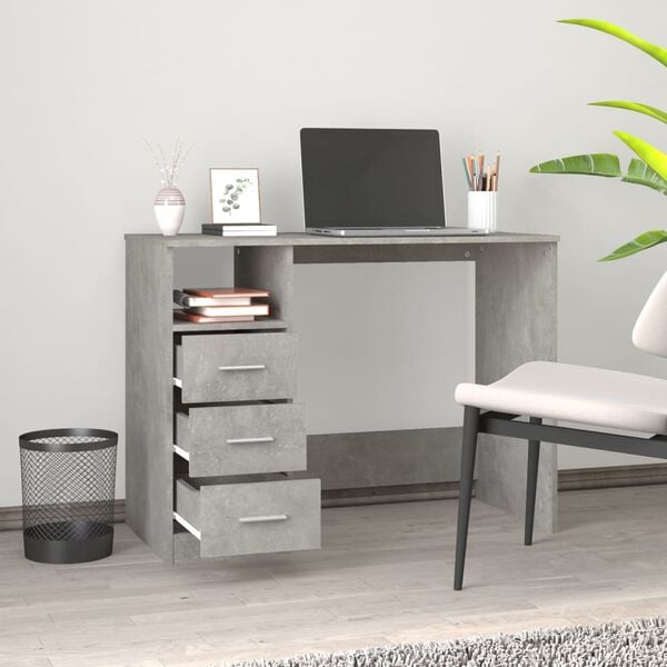 vidaXL Desk Concrete Grey Engineered Wood 40.2 in x 19.7 in x 29.9 in