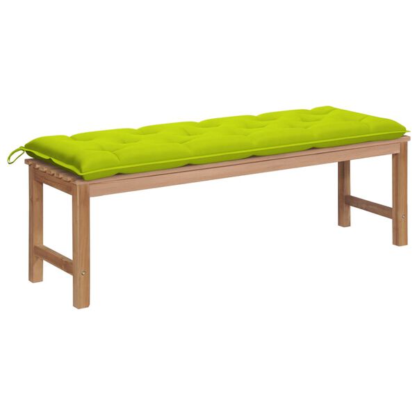 vidaXL Patio Bench with Bright Green Cushion 59.1" Solid Teak Wood