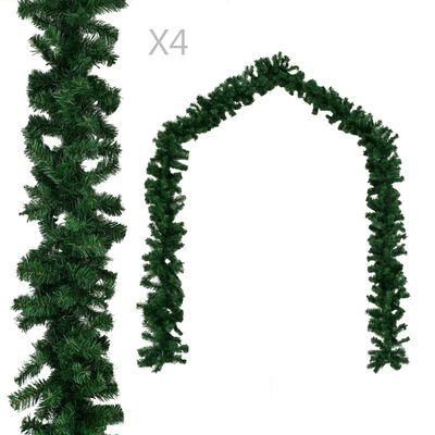 vidaXL Christmas Garlands 4 pcs Green 106.3" PVC