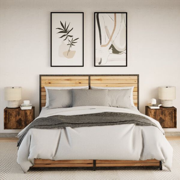 vidaXL Wall-mounted Bedside Cabinet Set of 2 Smoked oak Engineered wood