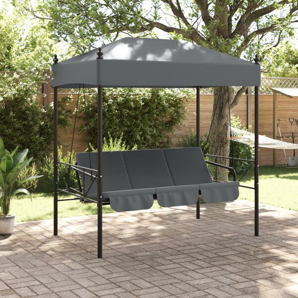 vidaXL Garden Swing Bench Dark Grey Powder-Coated Steel, Polyester